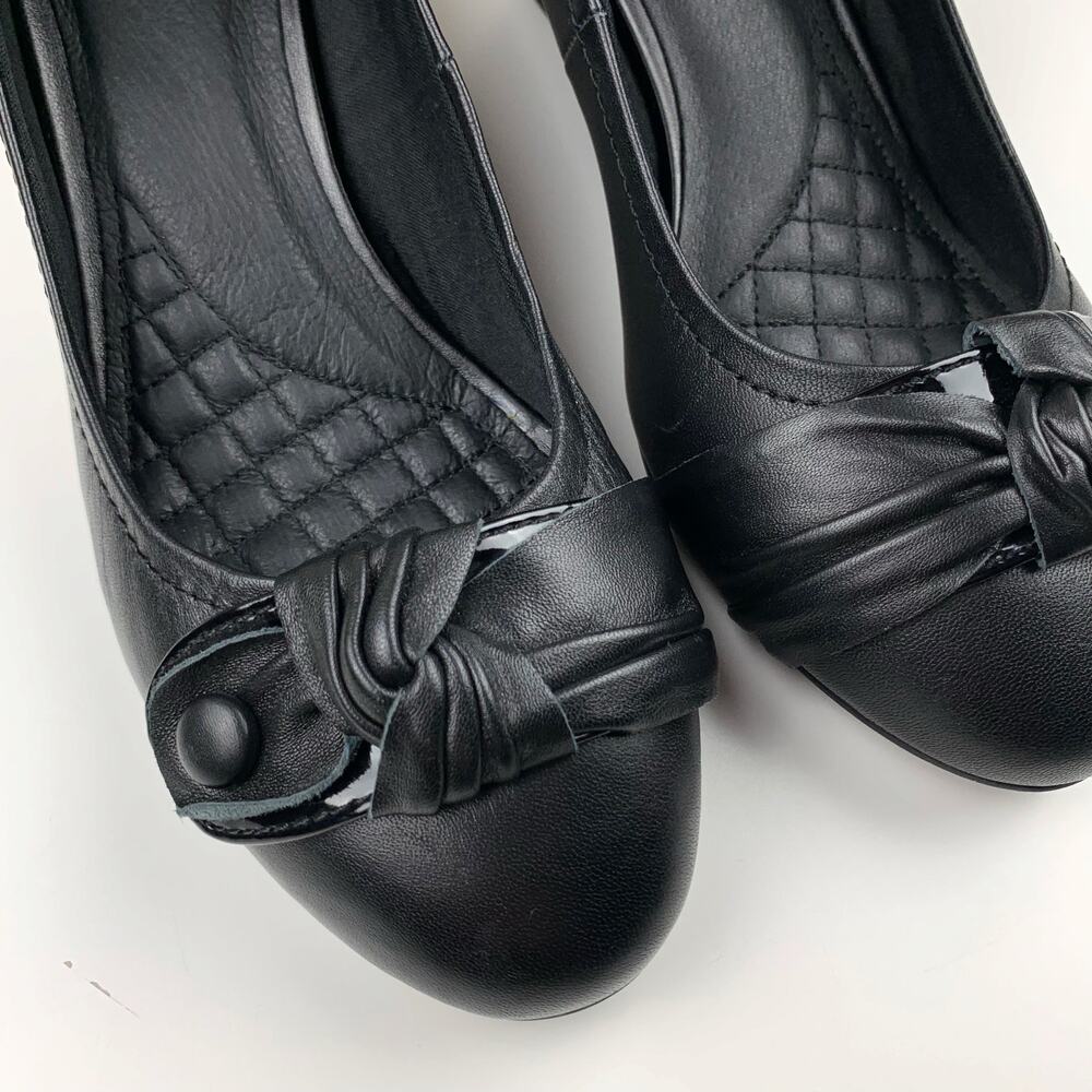 Melia Wedge Heels Slip On Black Leather Shoes Women's 9 - Picture 4 of 11
